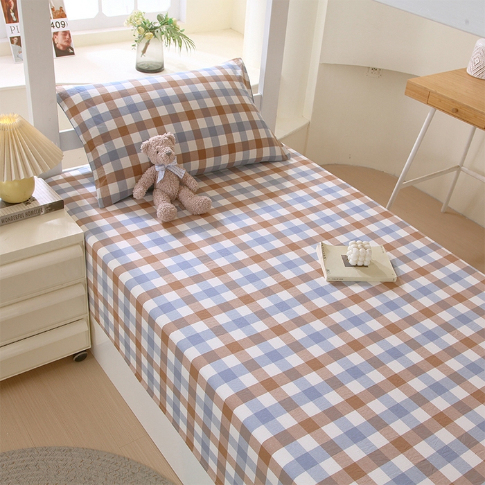 91家纺网 家纺一手货源 找家纺 春皖家纺 2025新款学生季全棉纯棉色织AB版水洗棉单品系列-单床单 床单单件 翠竹-彩格