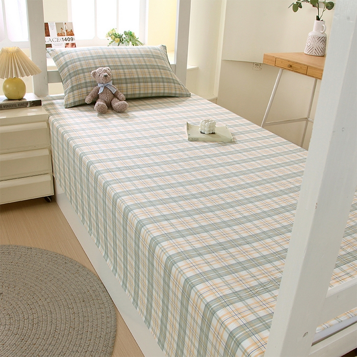 91家纺网 家纺一手货源 找家纺 春皖家纺 2025新款学生季全棉纯棉色织AB版水洗棉单品系列-单床单 床单单件 翠竹-果条