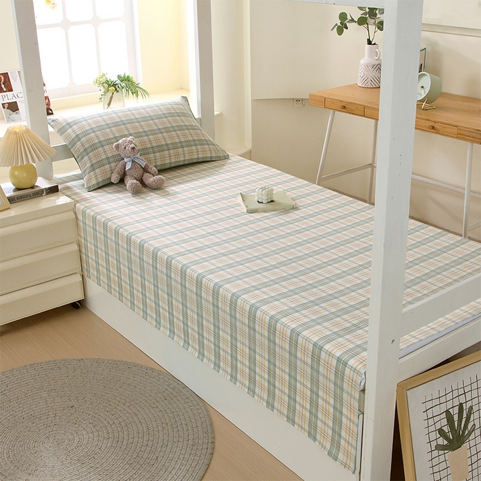 91家纺网 家纺一手货源 找家纺 春皖家纺 2025新款学生季全棉纯棉色织AB版水洗棉单品系列-单床单 床单单件 翠竹-果条