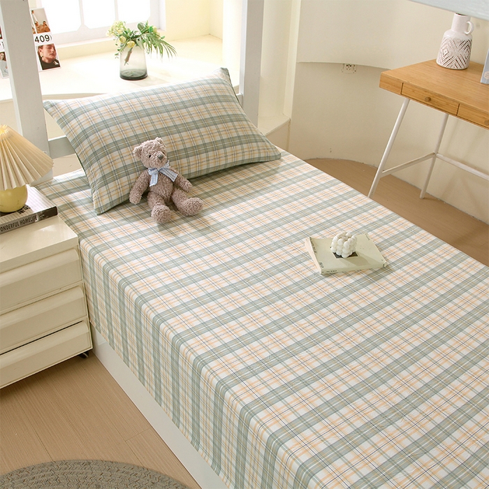 91家纺网 家纺一手货源 找家纺 春皖家纺 2025新款学生季全棉纯棉色织AB版水洗棉单品系列-单床单 床单单件 翠竹-果条