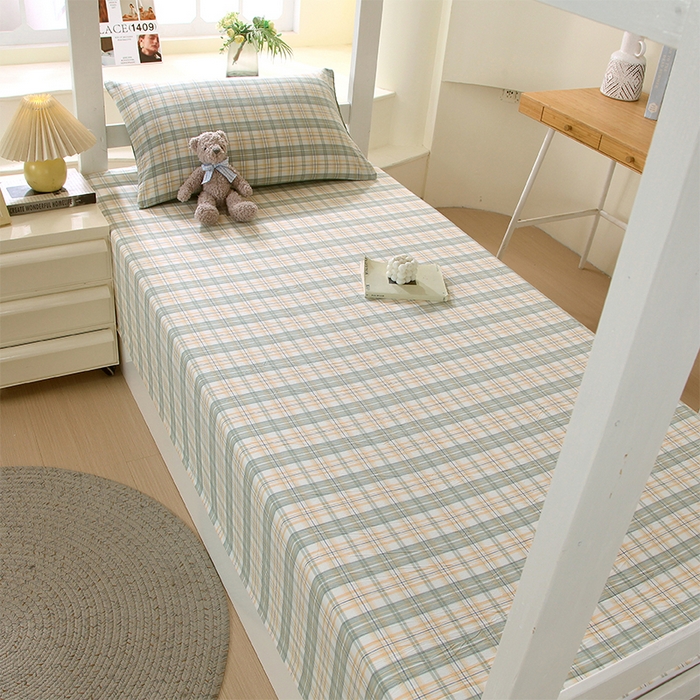 91家纺网 家纺一手货源 找家纺 春皖家纺 2025新款学生季全棉纯棉色织AB版水洗棉单品系列-单床单 床单单件 翠竹-果条