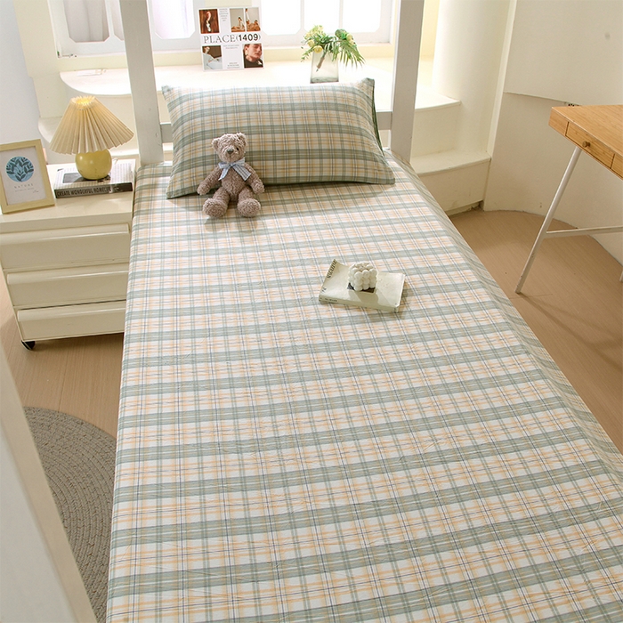 91家纺网 家纺一手货源 找家纺 春皖家纺 2025新款学生季全棉纯棉色织AB版水洗棉单品系列-单床单 床单单件 翠竹-果条