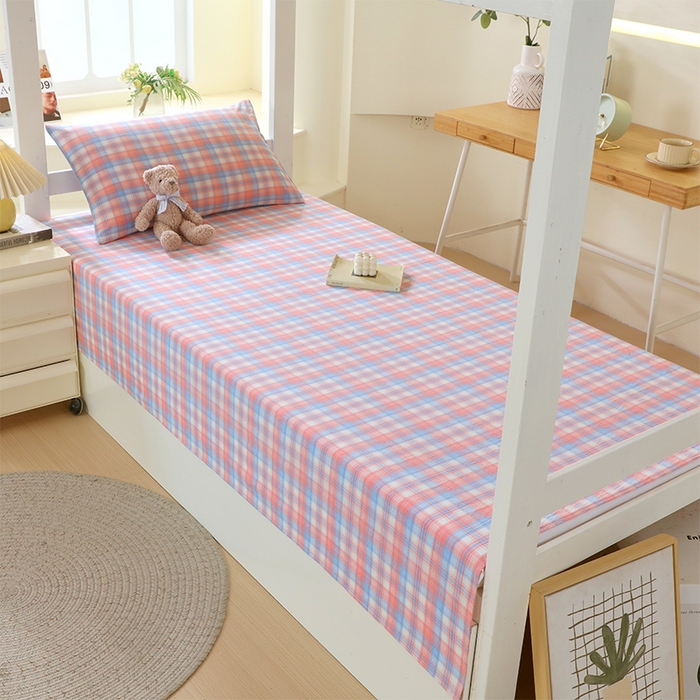 91家纺网 家纺一手货源 找家纺 春皖家纺 2025新款学生季全棉纯棉色织AB版水洗棉单品系列-单床单 床单单件 翠竹-桔格