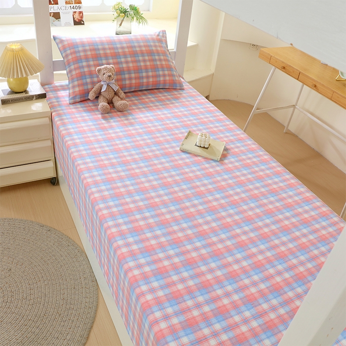 91家纺网 家纺一手货源 找家纺 春皖家纺 2025新款学生季全棉纯棉色织AB版水洗棉单品系列-单床单 床单单件 翠竹-桔格