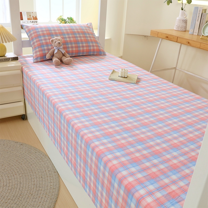 91家纺网 家纺一手货源 找家纺 春皖家纺 2025新款学生季全棉纯棉色织AB版水洗棉单品系列-单床单 床单单件 翠竹-桔格