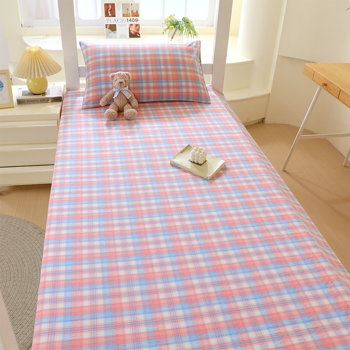 91家纺网 家纺一手货源 找家纺 春皖家纺 2025新款学生季全棉纯棉色织AB版水洗棉单品系列-单床单 床单单件 翠竹-桔格