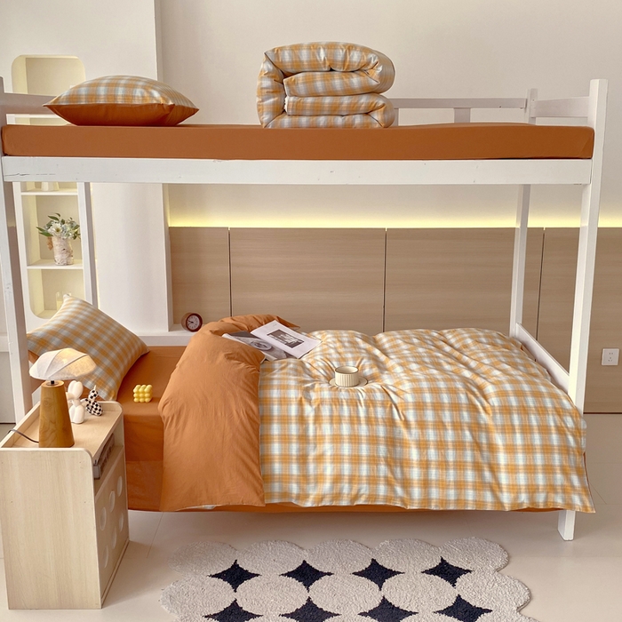 91家纺网 家纺一手货源 找家纺 春皖家纺 2025春夏新款AB版全棉纯棉色织水洗棉学生三件套六件套 素雅-沐夏