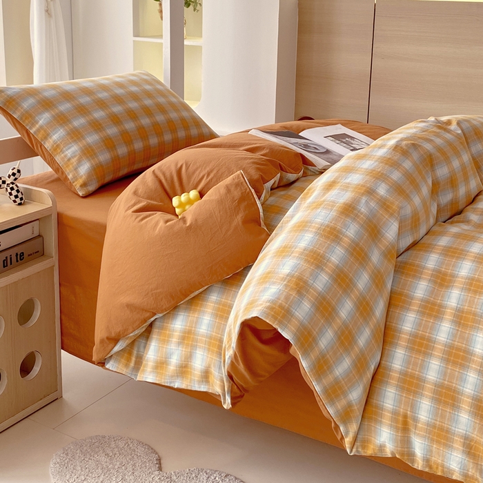 91家纺网 家纺一手货源 找家纺 春皖家纺 2025春夏新款AB版全棉纯棉色织水洗棉学生三件套六件套 素雅-沐夏