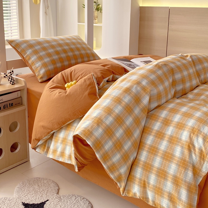 91家纺网 家纺一手货源 找家纺 春皖家纺 2025春夏新款AB版全棉纯棉色织水洗棉学生三件套六件套 素雅-沐夏