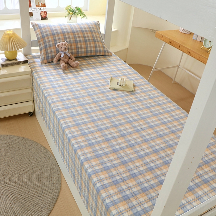 91家纺网 家纺一手货源 找家纺 春皖家纺 2025新款学生季全棉纯棉色织AB版水洗棉单品系列-单床单 床单单件 翠竹-蓝格