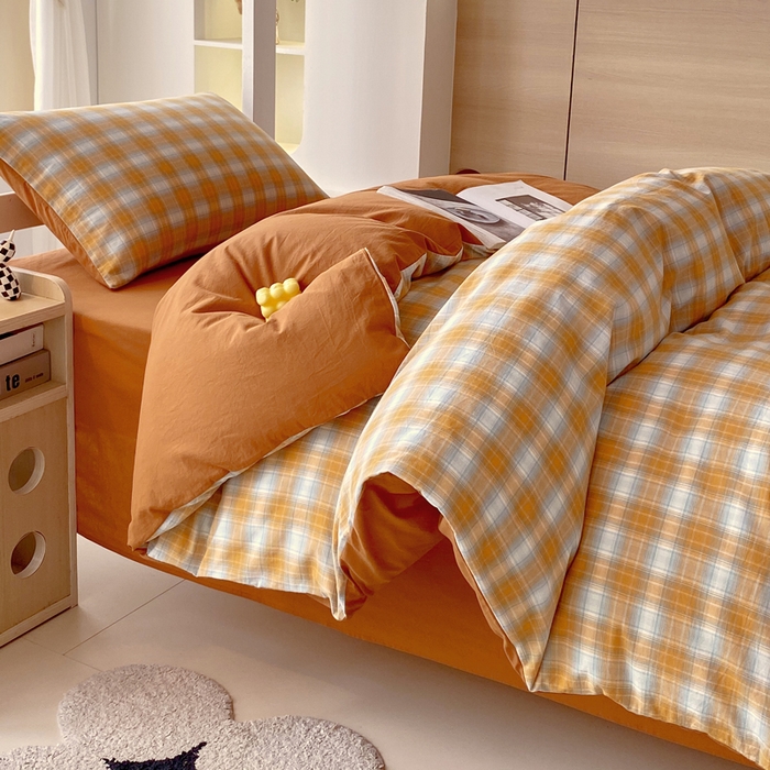 91家纺网 家纺一手货源 找家纺 春皖家纺 2025春夏新款AB版全棉纯棉色织水洗棉学生三件套六件套 素雅-沐夏