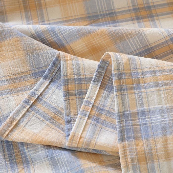 91家纺网 家纺一手货源 找家纺 春皖家纺 2025新款学生季全棉纯棉色织AB版水洗棉单品系列-单床单 床单单件 翠竹-蓝格