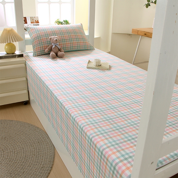 91家纺网 家纺一手货源 找家纺 春皖家纺 2025新款学生季全棉纯棉色织AB版水洗棉单品系列-单床单 床单单件 翠竹-绿格