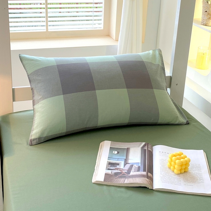 91家纺网 家纺一手货源 找家纺 春皖家纺 2025春夏新款AB版全棉纯棉色织水洗棉学生三件套六件套 素雅-清格