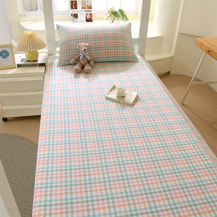 91家纺网 家纺一手货源 找家纺 春皖家纺 2025新款学生季全棉纯棉色织AB版水洗棉单品系列-单床单 床单单件 翠竹-绿格