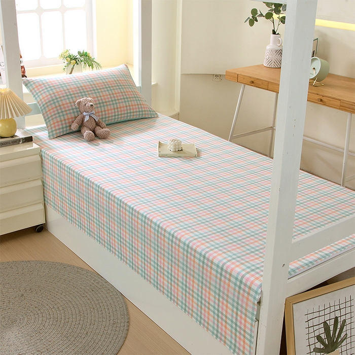 91家纺网 家纺一手货源 找家纺 春皖家纺 2025新款学生季全棉纯棉色织AB版水洗棉单品系列-单床单 床单单件 翠竹-绿格