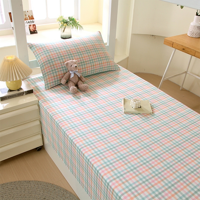 91家纺网 家纺一手货源 找家纺 春皖家纺 2025新款学生季全棉纯棉色织AB版水洗棉单品系列-单床单 床单单件 翠竹-绿格