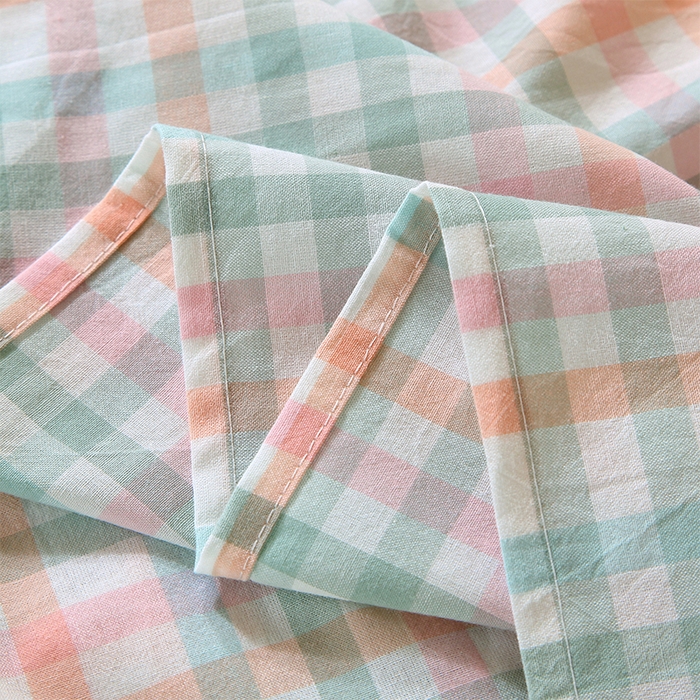 91家纺网 家纺一手货源 找家纺 春皖家纺 2025新款学生季全棉纯棉色织AB版水洗棉单品系列-单床单 床单单件 翠竹-绿格