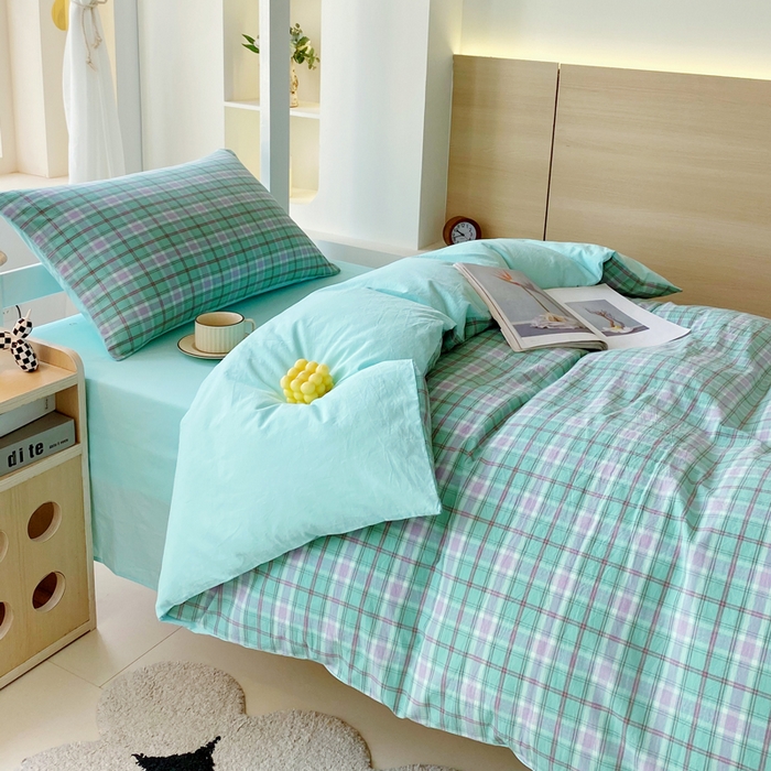 91家纺网 家纺一手货源 找家纺 春皖家纺 2025春夏新款AB版全棉纯棉色织水洗棉学生三件套六件套 素雅-情调