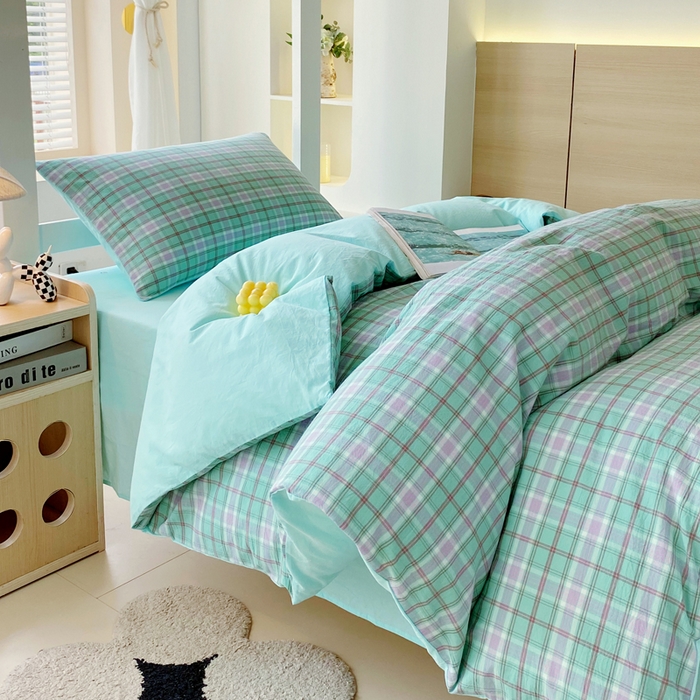 91家纺网 家纺一手货源 找家纺 春皖家纺 2025春夏新款AB版全棉纯棉色织水洗棉学生三件套六件套 素雅-情调