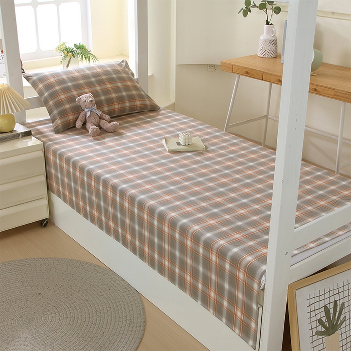 91家纺网 家纺一手货源 找家纺 春皖家纺 2025新款学生季全棉纯棉色织AB版水洗棉单品系列-单床单 床单单件 栗木-咖格