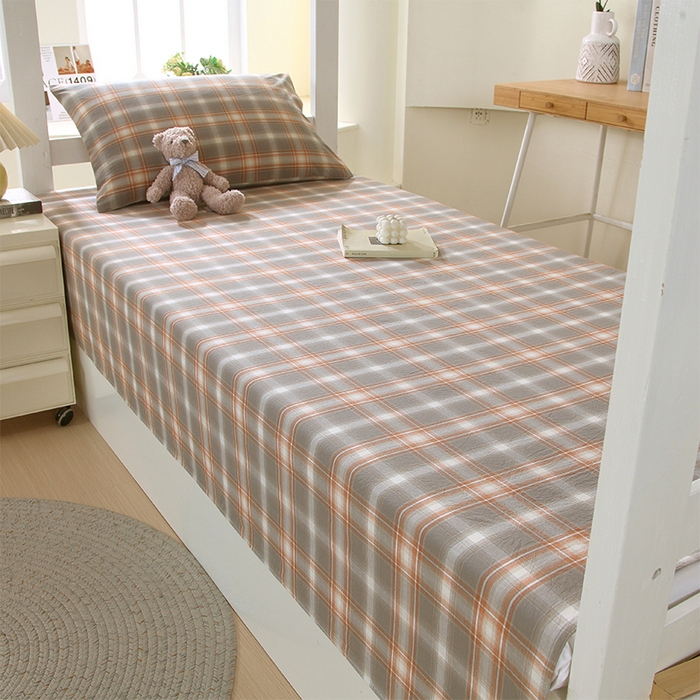 91家纺网 家纺一手货源 找家纺 春皖家纺 2025新款学生季全棉纯棉色织AB版水洗棉单品系列-单床单 床单单件 栗木-咖格