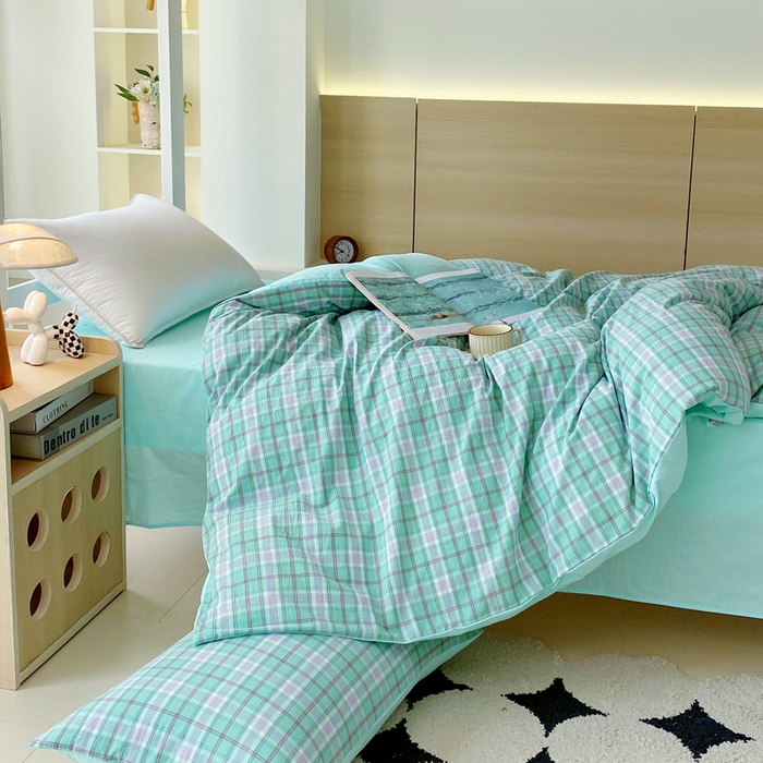 91家纺网 家纺一手货源 找家纺 春皖家纺 2025春夏新款AB版全棉纯棉色织水洗棉学生三件套六件套 素雅-情调