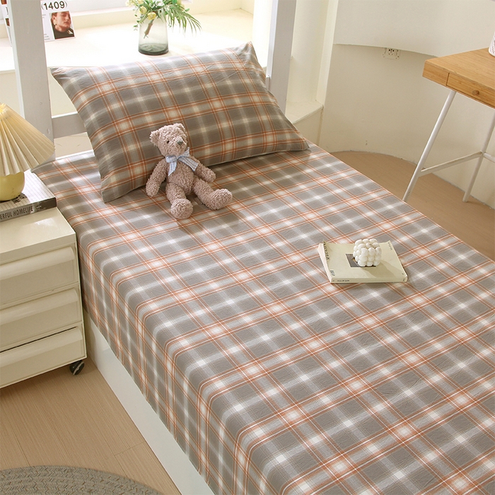 91家纺网 家纺一手货源 找家纺 春皖家纺 2025新款学生季全棉纯棉色织AB版水洗棉单品系列-单床单 床单单件 栗木-咖格