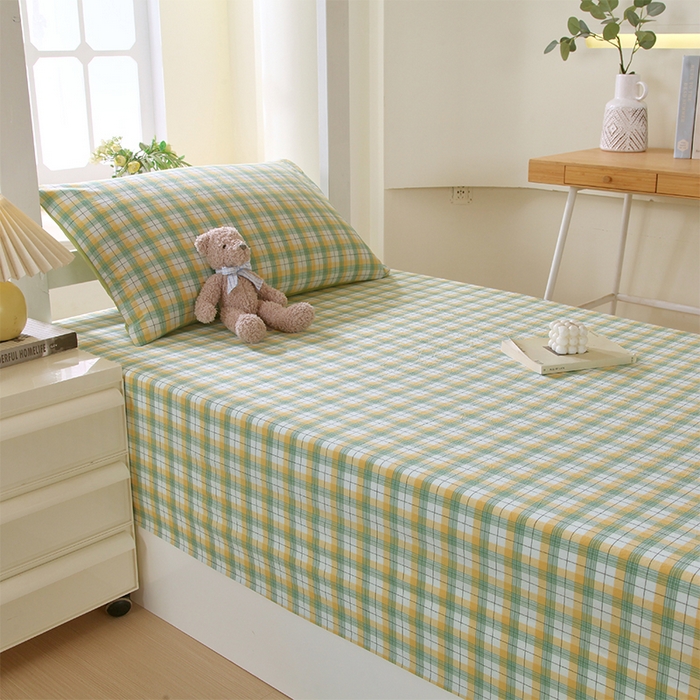 91家纺网 家纺一手货源 找家纺 春皖家纺 2025新款学生季全棉纯棉色织AB版水洗棉单品系列-单床单 床单单件 栗木-芒格