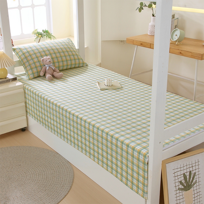 91家纺网 家纺一手货源 找家纺 春皖家纺 2025新款学生季全棉纯棉色织AB版水洗棉单品系列-单床单 床单单件 栗木-芒格