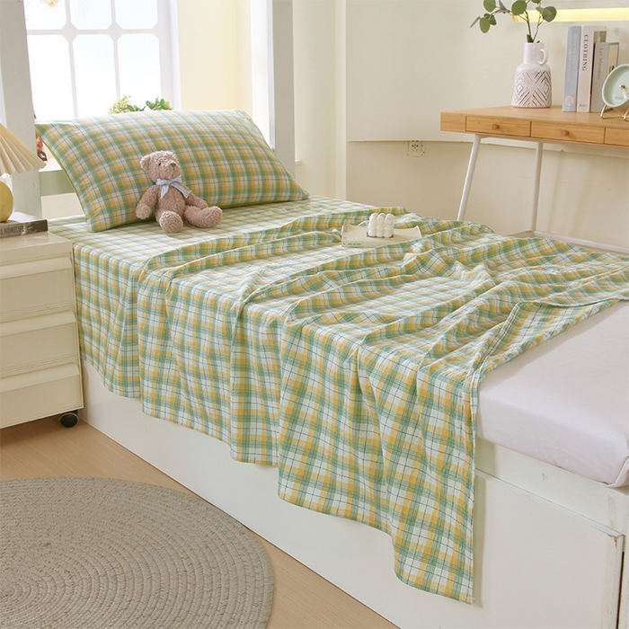 91家纺网 家纺一手货源 找家纺 春皖家纺 2025新款学生季全棉纯棉色织AB版水洗棉单品系列-单床单 床单单件 栗木-芒格