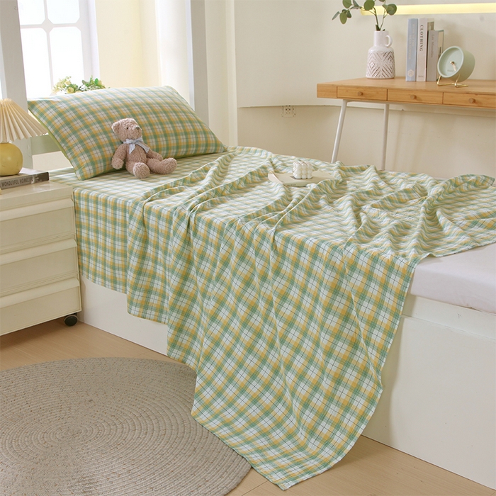 91家纺网 家纺一手货源 找家纺 春皖家纺 2025新款学生季全棉纯棉色织AB版水洗棉单品系列-单床单 床单单件 栗木-芒格