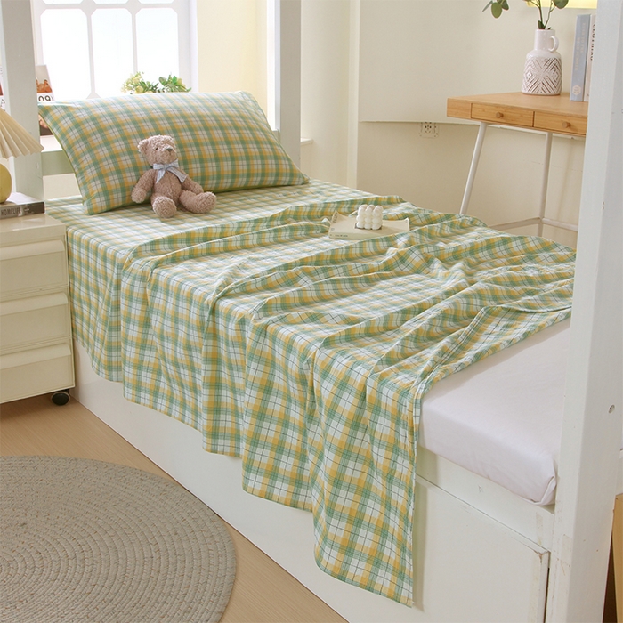 91家纺网 家纺一手货源 找家纺 春皖家纺 2025新款学生季全棉纯棉色织AB版水洗棉单品系列-单床单 床单单件 栗木-芒格