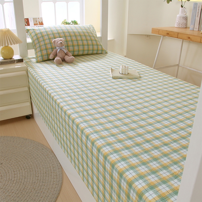 91家纺网 家纺一手货源 找家纺 春皖家纺 2025新款学生季全棉纯棉色织AB版水洗棉单品系列-单床单 床单单件 栗木-芒格