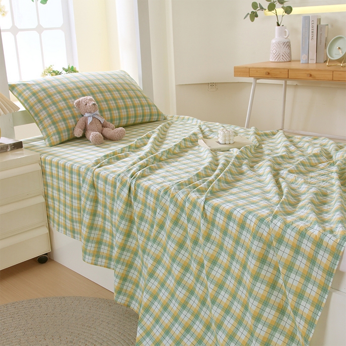 91家纺网 家纺一手货源 找家纺 春皖家纺 2025新款学生季全棉纯棉色织AB版水洗棉单品系列-单床单 床单单件 栗木-芒格