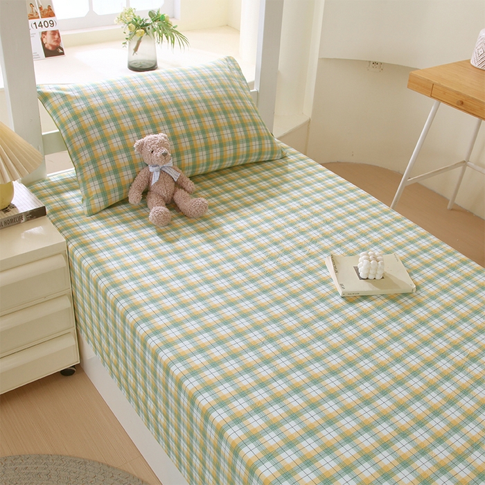 91家纺网 家纺一手货源 找家纺 春皖家纺 2025新款学生季全棉纯棉色织AB版水洗棉单品系列-单床单 床单单件 栗木-芒格