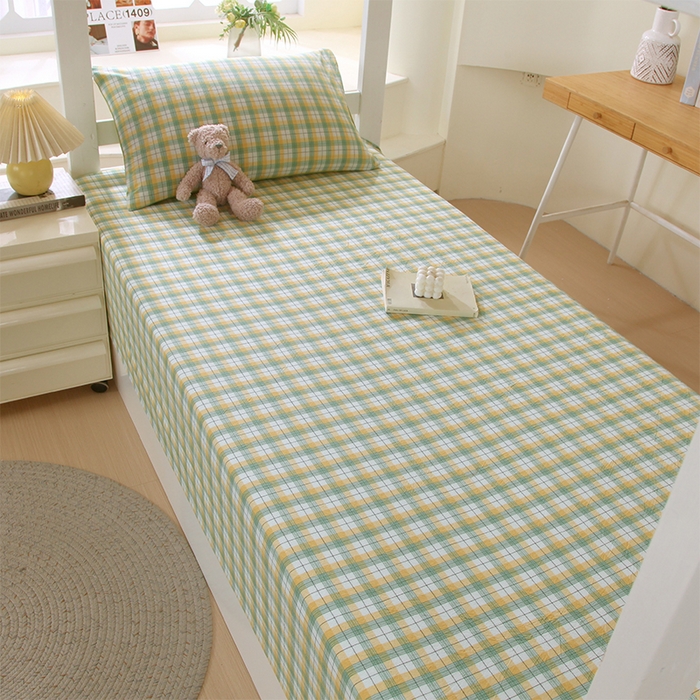 91家纺网 家纺一手货源 找家纺 春皖家纺 2025新款学生季全棉纯棉色织AB版水洗棉单品系列-单床单 床单单件 栗木-芒格