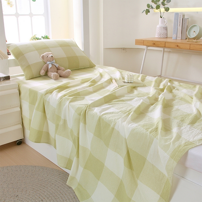 91家纺网 家纺一手货源 找家纺 春皖家纺 2025新款学生季全棉纯棉色织AB版水洗棉单品系列-单床单 床单单件 素雅-芳绿