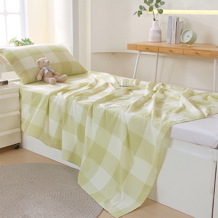 91家纺网 家纺一手货源 找家纺 春皖家纺 2025新款学生季全棉纯棉色织AB版水洗棉单品系列-单床单 床单单件 素雅-芳绿