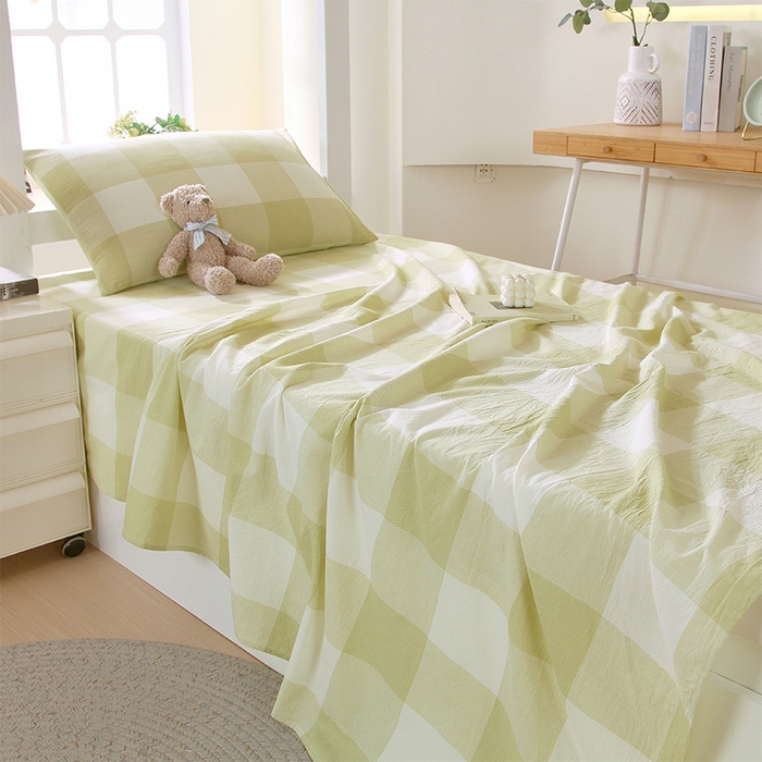 91家纺网 家纺一手货源 找家纺 春皖家纺 2025新款学生季全棉纯棉色织AB版水洗棉单品系列-单床单 床单单件 素雅-芳绿