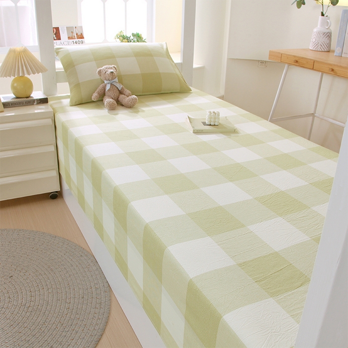 91家纺网 家纺一手货源 找家纺 春皖家纺 2025新款学生季全棉纯棉色织AB版水洗棉单品系列-单床单 床单单件 素雅-芳绿