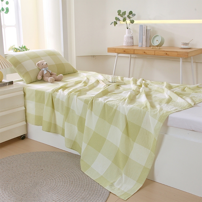 91家纺网 家纺一手货源 找家纺 春皖家纺 2025新款学生季全棉纯棉色织AB版水洗棉单品系列-单床单 床单单件 素雅-芳绿