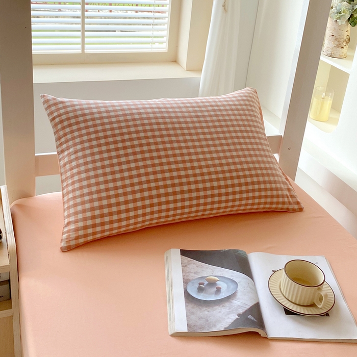 91家纺网 家纺一手货源 找家纺 春皖家纺 2025春夏新款AB版全棉纯棉色织水洗棉学生三件套六件套 素雅-玉格