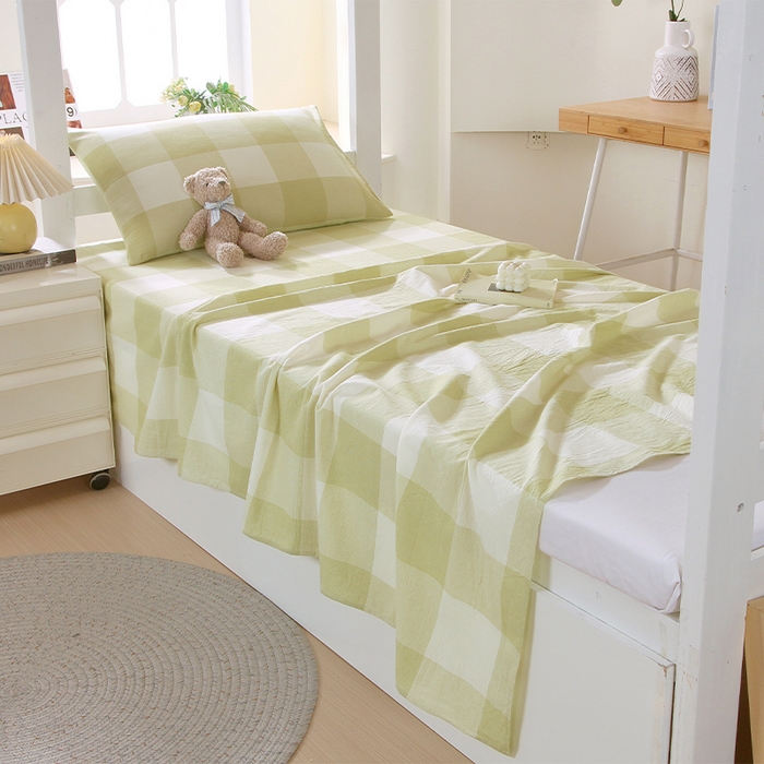 91家纺网 家纺一手货源 找家纺 春皖家纺 2025新款学生季全棉纯棉色织AB版水洗棉单品系列-单床单 床单单件 素雅-芳绿