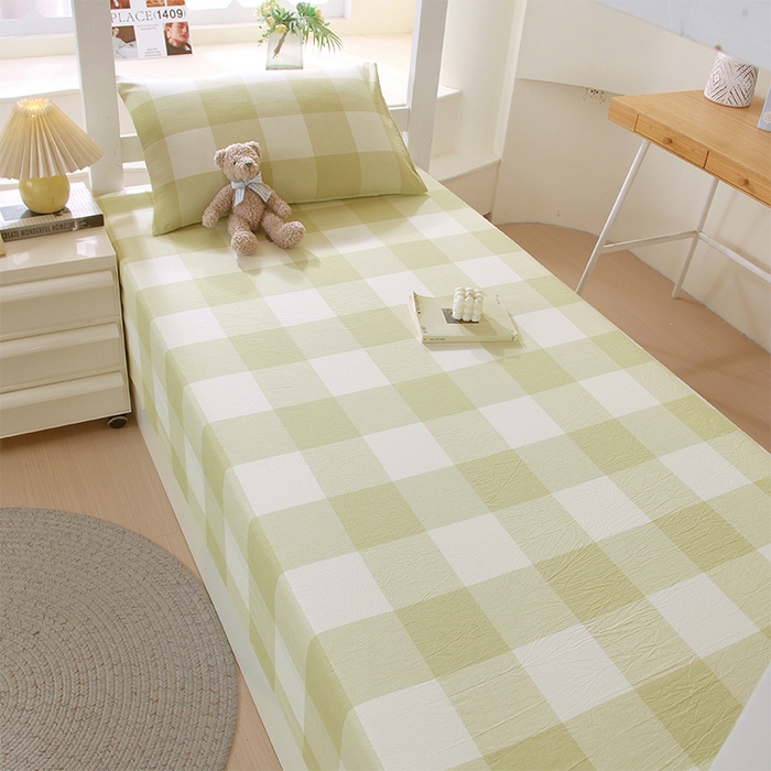 91家纺网 家纺一手货源 找家纺 春皖家纺 2025新款学生季全棉纯棉色织AB版水洗棉单品系列-单床单 床单单件 素雅-芳绿