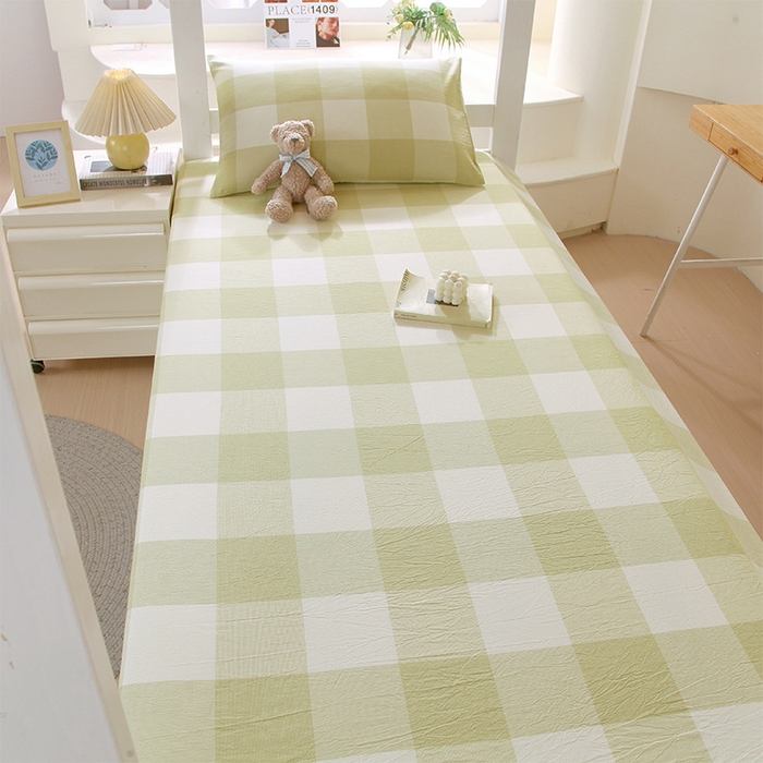 91家纺网 家纺一手货源 找家纺 春皖家纺 2025新款学生季全棉纯棉色织AB版水洗棉单品系列-单床单 床单单件 素雅-芳绿