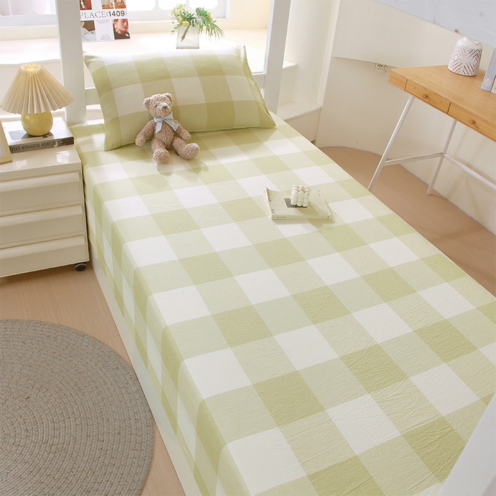 91家纺网 家纺一手货源 找家纺 春皖家纺 2025新款学生季全棉纯棉色织AB版水洗棉单品系列-单床单 床单单件 素雅-芳绿