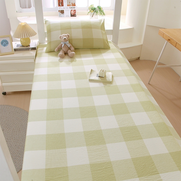 91家纺网 家纺一手货源 找家纺 春皖家纺 2025新款学生季全棉纯棉色织AB版水洗棉单品系列-单床单 床单单件 素雅-芳绿