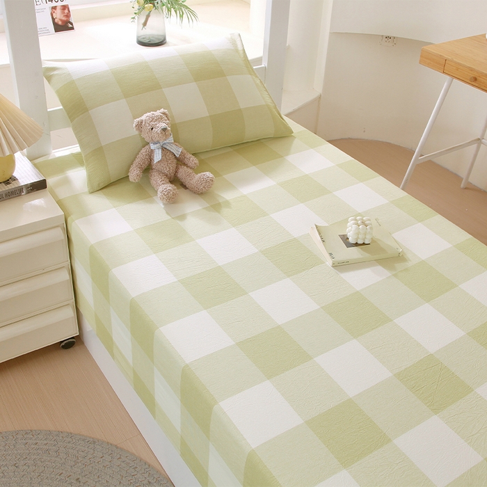 91家纺网 家纺一手货源 找家纺 春皖家纺 2025新款学生季全棉纯棉色织AB版水洗棉单品系列-单床单 床单单件 素雅-芳绿