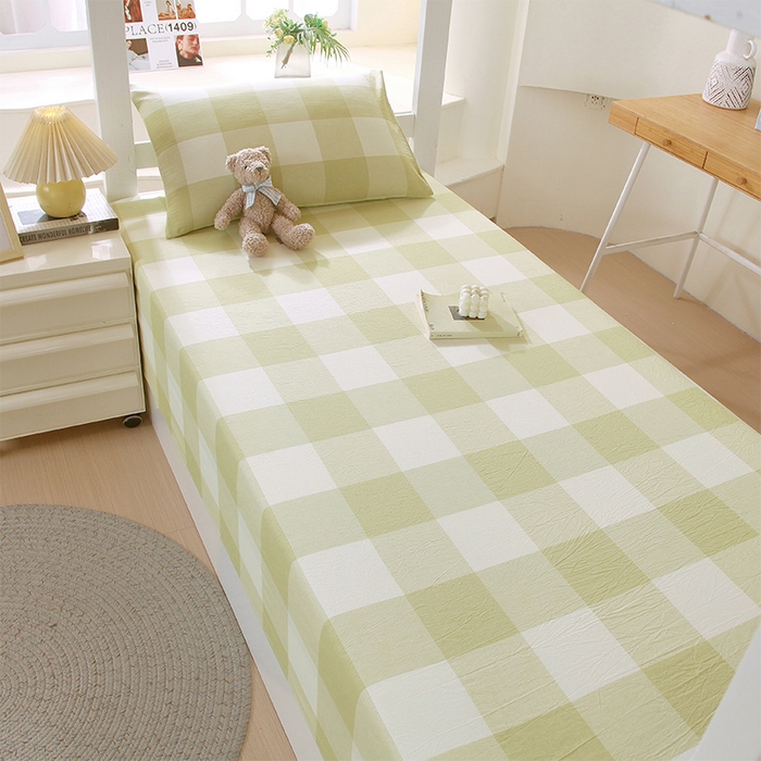 91家纺网 家纺一手货源 找家纺 春皖家纺 2025新款学生季全棉纯棉色织AB版水洗棉单品系列-单床单 床单单件 素雅-芳绿